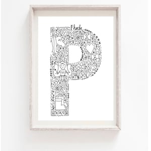 Doodle inicial / Obra de arte inicial / Arte A5 / Pluma y tinta A5 / Blanco y negro / Dibujo inicial personalizado / Impresión personalizada sin marco