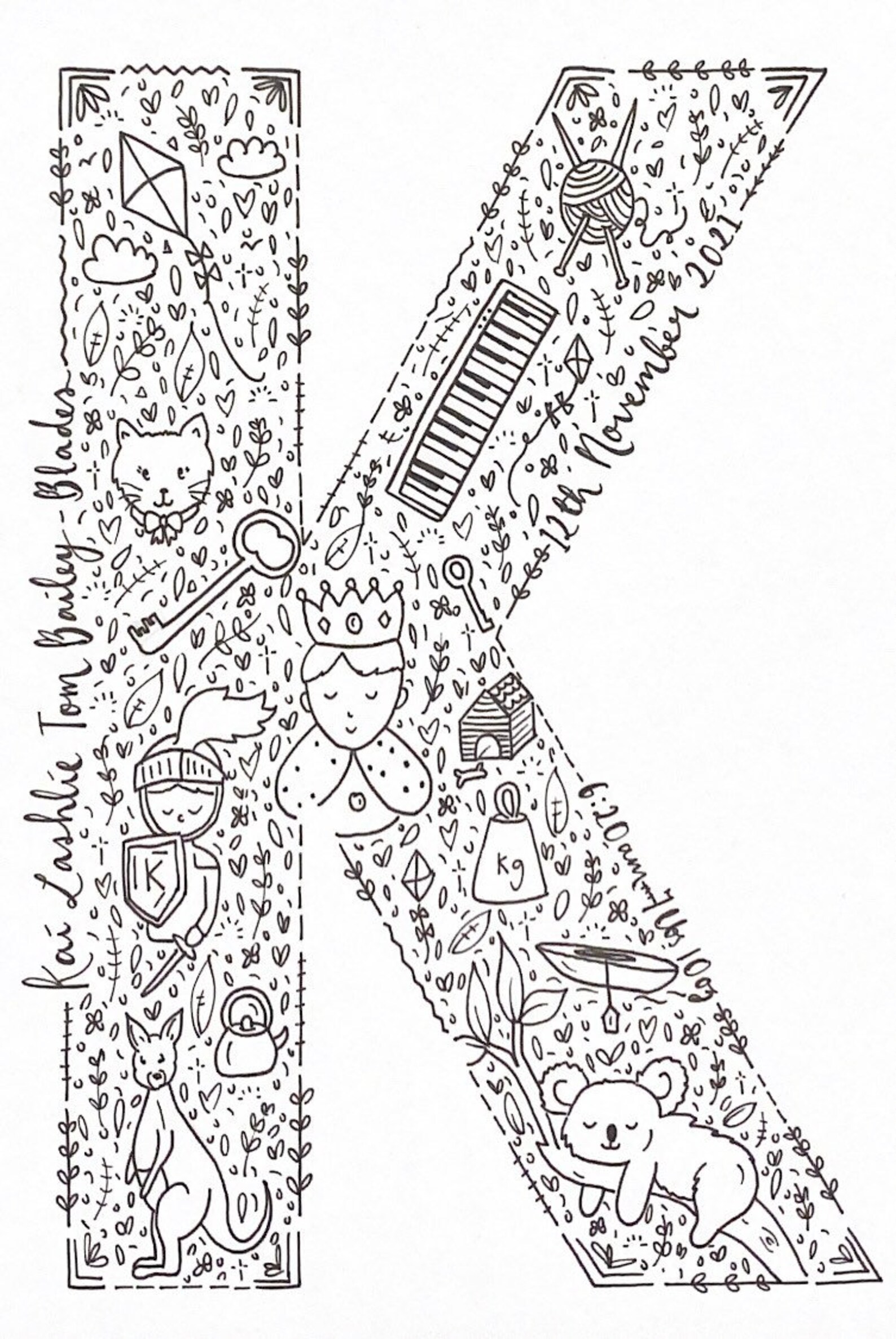 Initial Doodle/initial Art Work/ A5 Art/ A5 Pen and Ink/ Black | Etsy