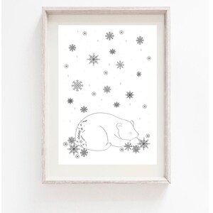 Winter Bear Print/ Bear Print/ A4 Print/ Monochrome Print/ Black and White Print/ Nursery Print
