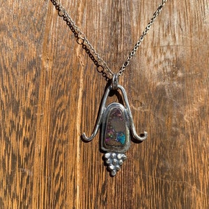 Boulder Opal sterling silver necklace, handmade one of a kind, ancient greek jewelry