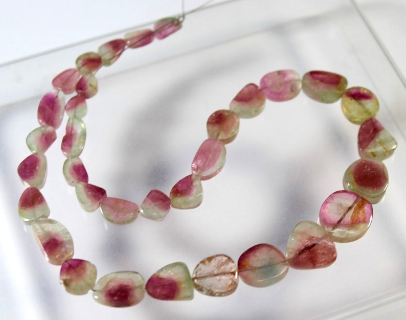 14 Inches Watermelon Tourmaline Slice Earth Mined 109.7 Carat Straight Drilled Colorful Beads SD15