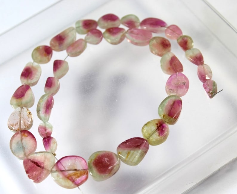 14 Inches Watermelon Tourmaline Slice Earth Mined 109.7 Carat Straight Drilled Colorful Beads SD15