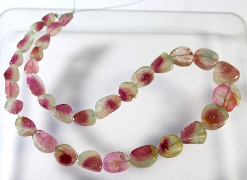 14 Inches Watermelon Tourmaline Slice Earth Mined 109.7 Carat Straight Drilled Colorful Beads SD15