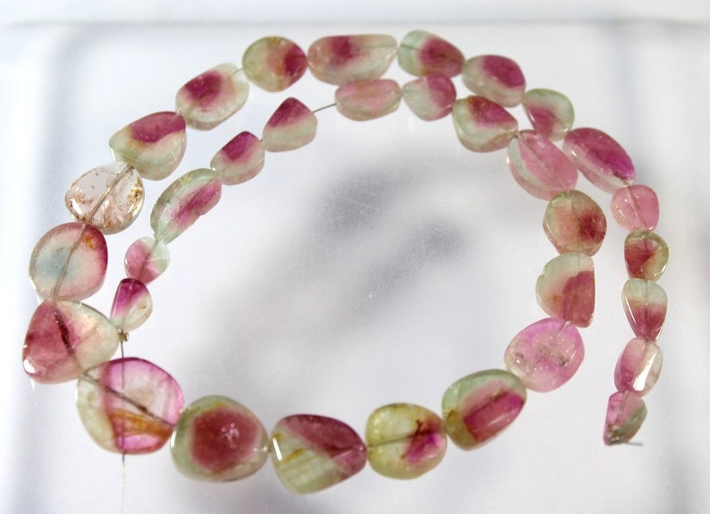 14 Inches Watermelon Tourmaline Slice Earth Mined 109.7 Carat Straight Drilled Colorful Beads SD15