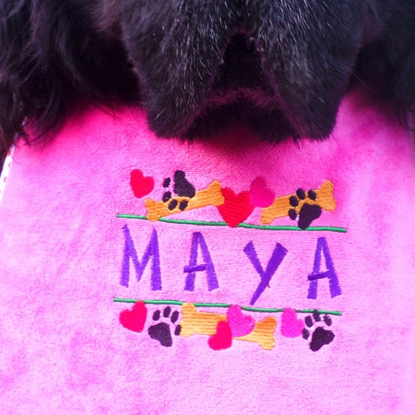 Dog drooling bib - attractive & unique stylish design -dog's name in a heart/bone/paw border - adjustable sizes - bespoke