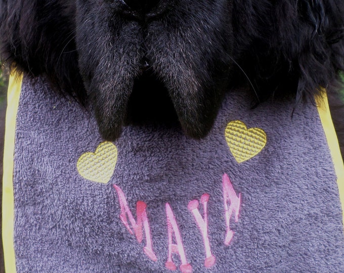 Personalized Dog drooling bib with 2 Gold hearts- Free UK postage - Perfect Gift