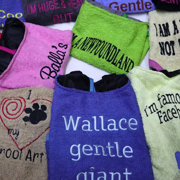 Personalized dog drool bibs - Choose your colour, wording colour and dog's name - 100% personalized and waterproof backing -bespoke