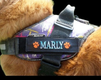 Personalized embroidered harness labels with paws  - design your own x 2pcs