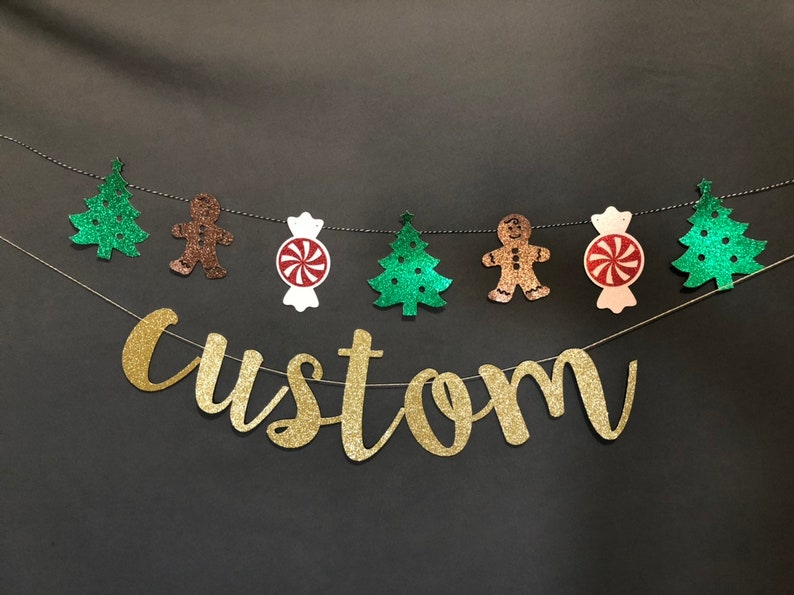 Holiday Banner Christmas Tree Peppermint Candy Gingerbread Christmas Banner