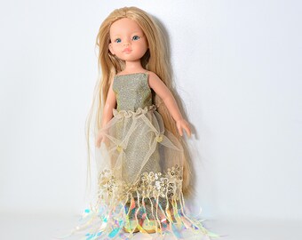 Ropa de muñeca, Paola Reina, Les Chieries Corolle, vestido de fiesta dorado