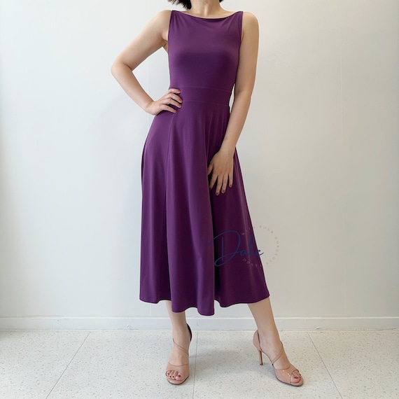 purple boat neck dress DARING DIVA Women's Faux Wrap Pencil Dress Sleeveless Boat Neck Dresses L  Light Purple
