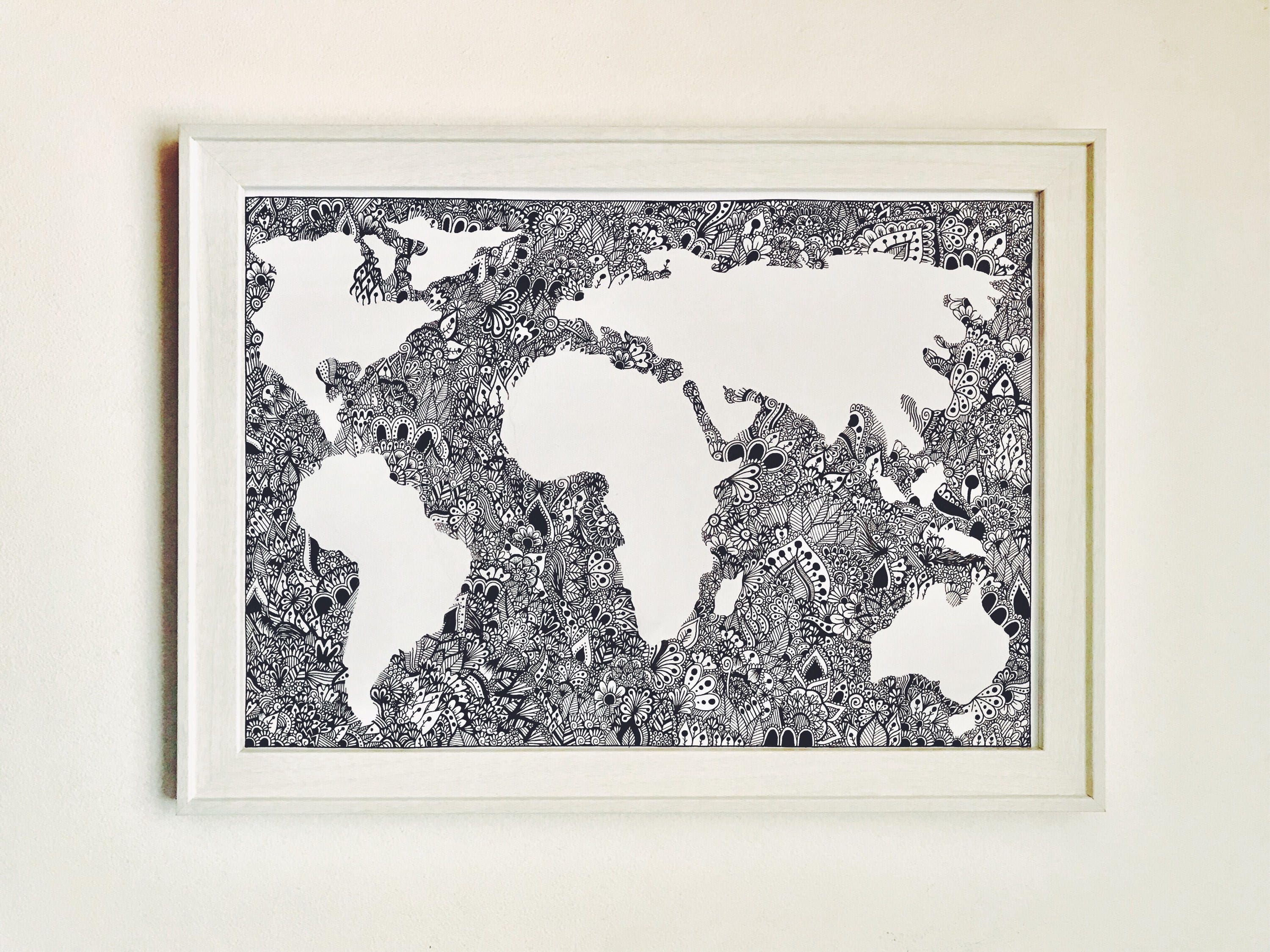 Zentangle World Map Print A3 | Etsy