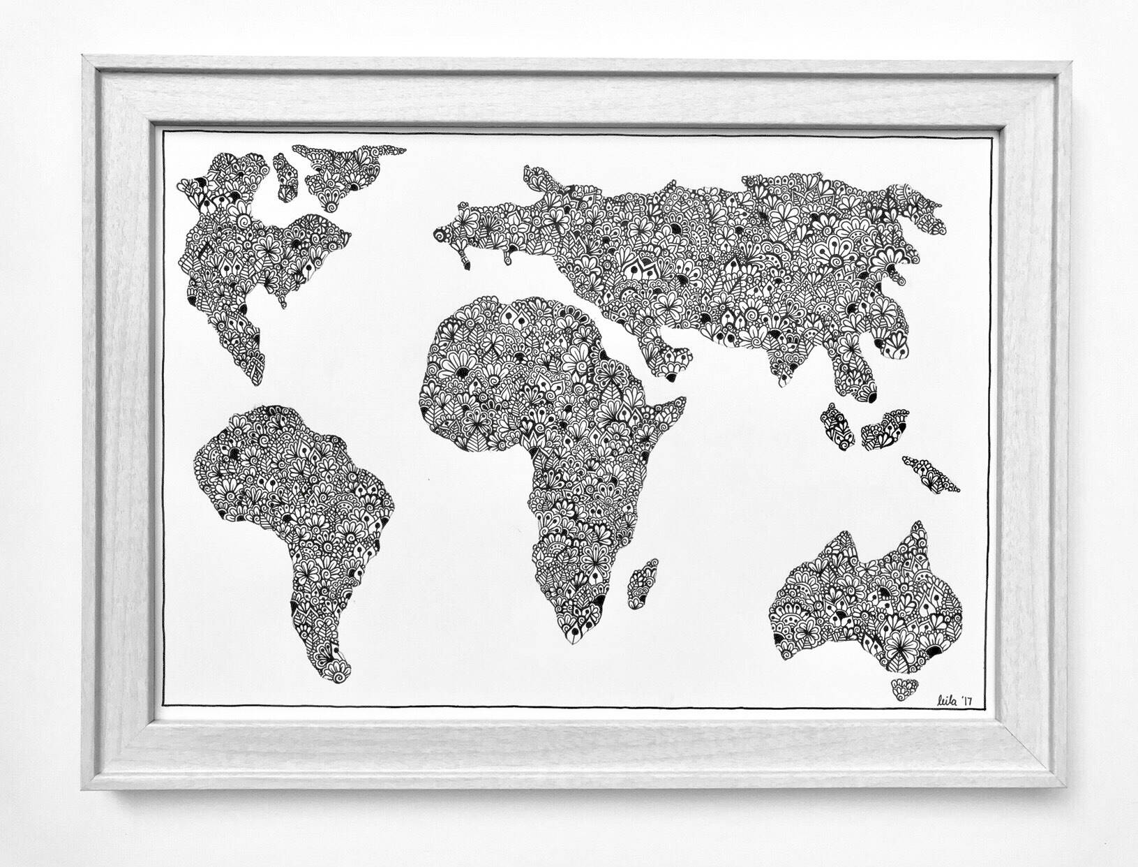 Zentangle World Map Print 2 A4 | Etsy
