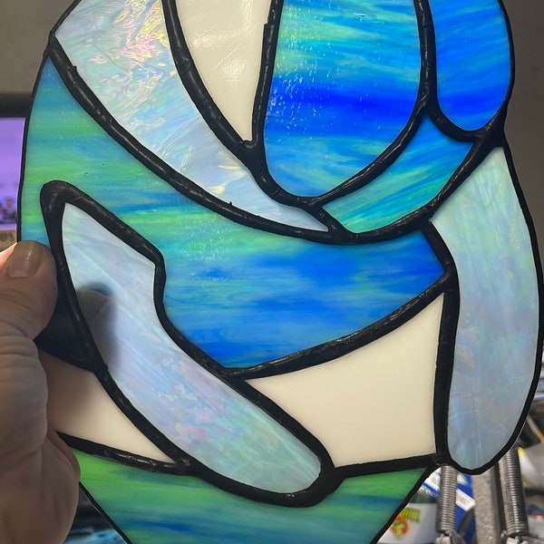 Florida Full Body Manatee Stained Glass Handmade Sun Cather 12”x7”