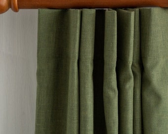 Linen Curtains Olive Green Cotton Blend Curtains Cotton Drapes Green Home Decor Natural Fabric Drapery Custom Size