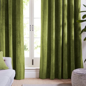 Premium Light Olive Green Velvet Curtains and Drapes Soft Panels Natural Window Treatment Cotton Blend