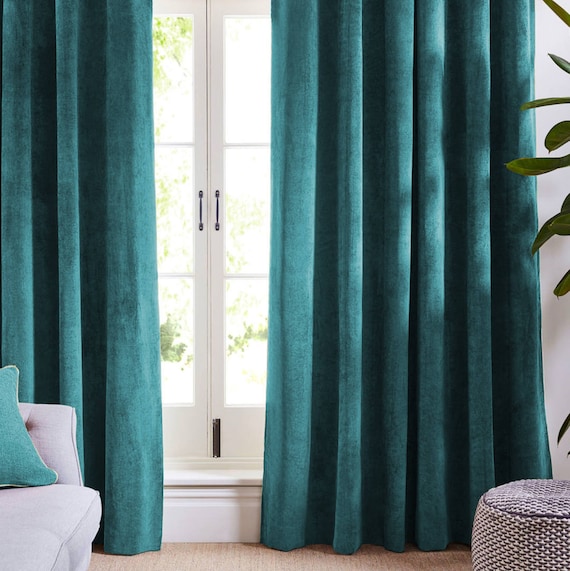 Blue Turquoise Velvet Curtains And, Turquoise And Beige Curtains