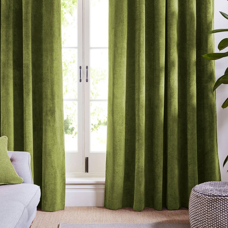 olive light green curtains velvet drapes custom blackout drape | etsy