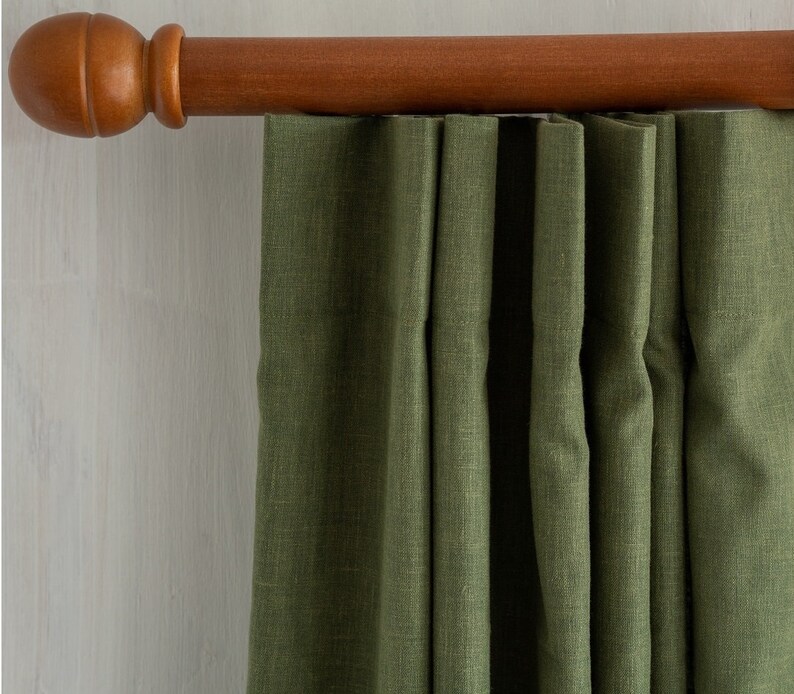 Linen Curtains Olive Green Country Cotton With Linen texture Etsy