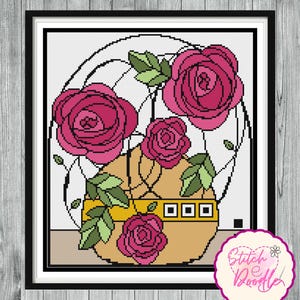 Nouveau Rose Cross Stitch Chart: Art Deco Floral (PDF and Pattern Keeper)