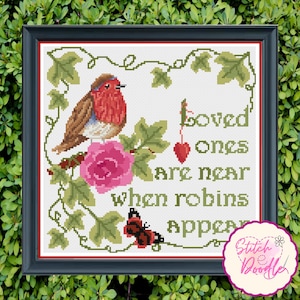 Heartfelt Robins Appear Cross Stitch Chart: compatibel met patroonhouder (pdf-tabel)