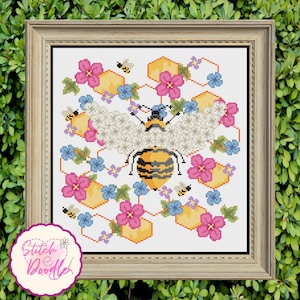 Floral Bumble Bee Cross Stitch Chart: Pattern Keeper Compatible (PDF Chart)