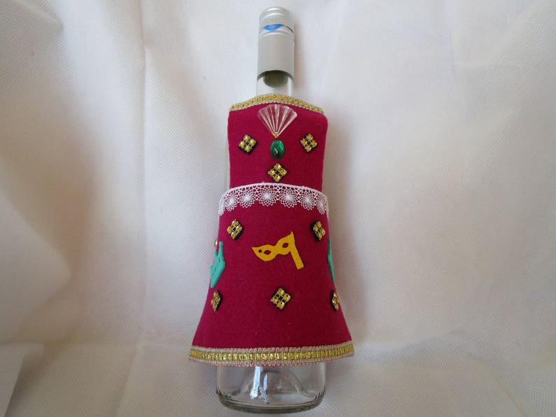 Pink fuchsia felt bottle apron