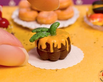 1:12 Miniature Pumpkin Cake, Halloween Cake for One-Inch Scale Dollhouse