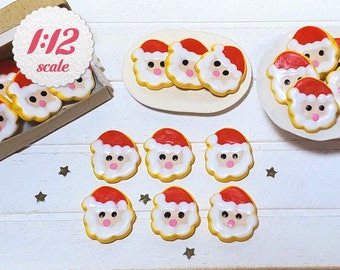1:12 Miniature Christmas Cookies - Red Santa (6pc), Mini Holiday Sugar Cookies for One Inch Scale Dolls or Dollhouse