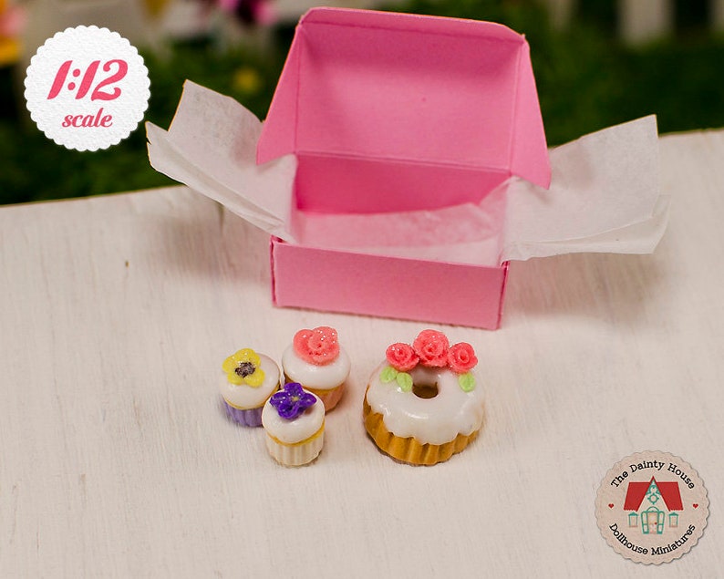 Miniature Cake Cupcake Set Floral Fancies 1 12th Scale Etsy