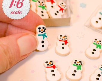 1:6 Miniature Snowman Cookies (6pc), Mini Christmas Cookies for Playscale Dollhouse Holiday Food