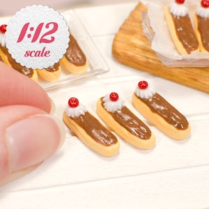 1:12 Miniature Eclairs (3pc), Miniature Pastries for One Inch Scale Dollhouse