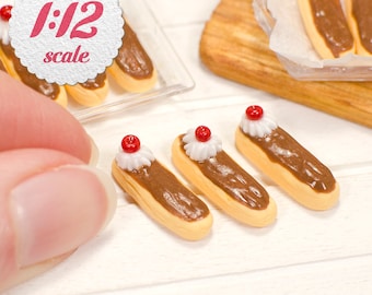 1:12 Miniature Eclairs (3pc), Miniature Pastries for One Inch Scale Dollhouse