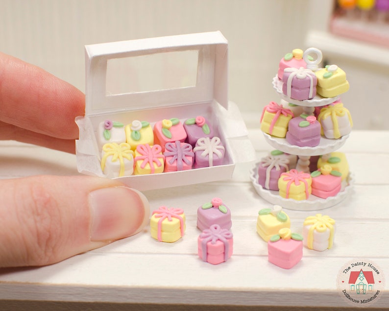 1:12 Miniature Petit Fours Pastel 8pc, Mini Cakes for One Inch Scale Dollhouse, 1/12 Scale Food for Dollhouse image 5