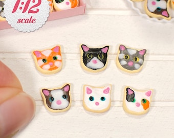 1:12 Miniature Cookies - Cats (6pc), Mini Sugar Cookies for One-Inch Scale Dollhouse, Miniature Box of Cookies