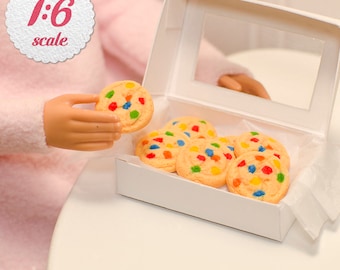 1:6 Miniature M&M Cookies (6 pc), Cookies, Playscale Dollhouse Food, 1/12 Scale Jumbo Bakery Cookies