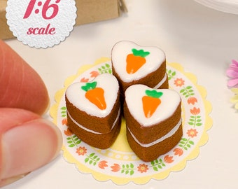 1:6 Miniature Carrot Cakes (3pc), Playscale Mini Cakes for 1/6 Scale Dolls and Dollhouse