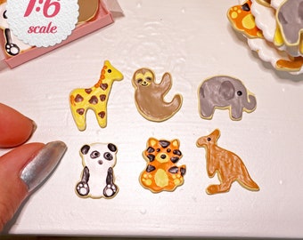 1:6 Miniature Zoo Animal Cookies (6pc), Mini Sweets for 1/6 Playscale Dollhouse Fake Food