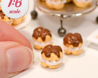 1:6 Miniature Cream Puffs (3pc), Mini Desserts for Playscale Dolls or 1/6 scale Dollhouse