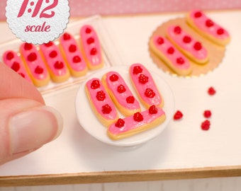 1:12 Miniature Eclairs - Pink Raspberry (3pc), Miniature Pastries for One Inch Scale Dollhouse