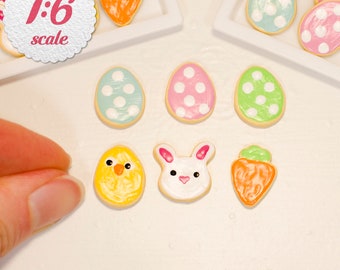 1:6 Miniature Easter Cookies (6pc), Mini Easter Egg Cookies for Playscale Dollhouse or 1/6 Scale Dolls