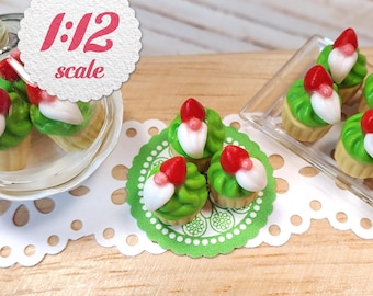 1:12 Miniature Cupcakes - Gnomes (3pc), Mini Cupcakes for One Inch Scale Dollhouse