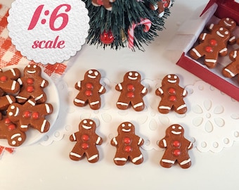 1:6 Miniature Christmas Cookies - Gingerbread People (6pc), Mini Sugar Cookies for 12-inch Playscale Dolls