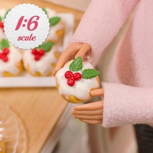 1:6 Miniature Christmas Iced Buns (3pc), Cakes for Playscale Dollhouse
