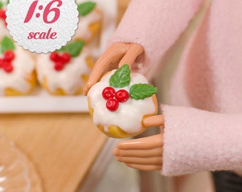 1:6 Miniature Christmas Iced Buns (3pc), Cakes for Playscale Dollhouse