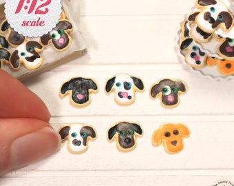 1:12 Miniature Cookies - Puppy Dogs (6pc), Miniature Box of Dog Cookies for One Inch Scale Dollhouse