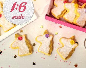 1:6 Miniature Unicorn Sugar Cookies (3pc), Playscale Size Cookies for Dollhouse, Miniature Dollhouse Food