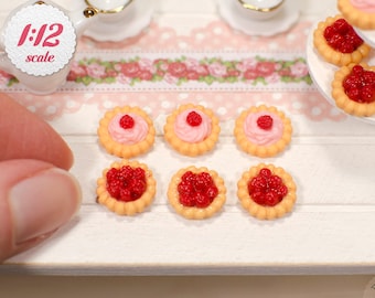 1:12 Miniature Raspberry Tarts (6pc), Mini Pies for One Inch Scale Dollhouse