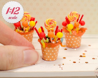 1:12 Candy Bucket - Halloween, Miniature Lollipop Candy Decoration for One-inch Scale Dollhouse