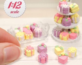 1:12 Miniature Petit Fours - Pastel (8pc), Mini Cakes for One Inch Scale Dollhouse, 1/12 Scale Food for Dollhouse